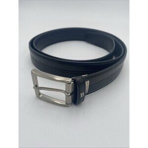 Miguel Bellido Mens Classic Leather Belt Black Sz 46 Made in Spain Silver Buckle